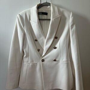 Zara Women's Ivory Double-Breasted Blazer